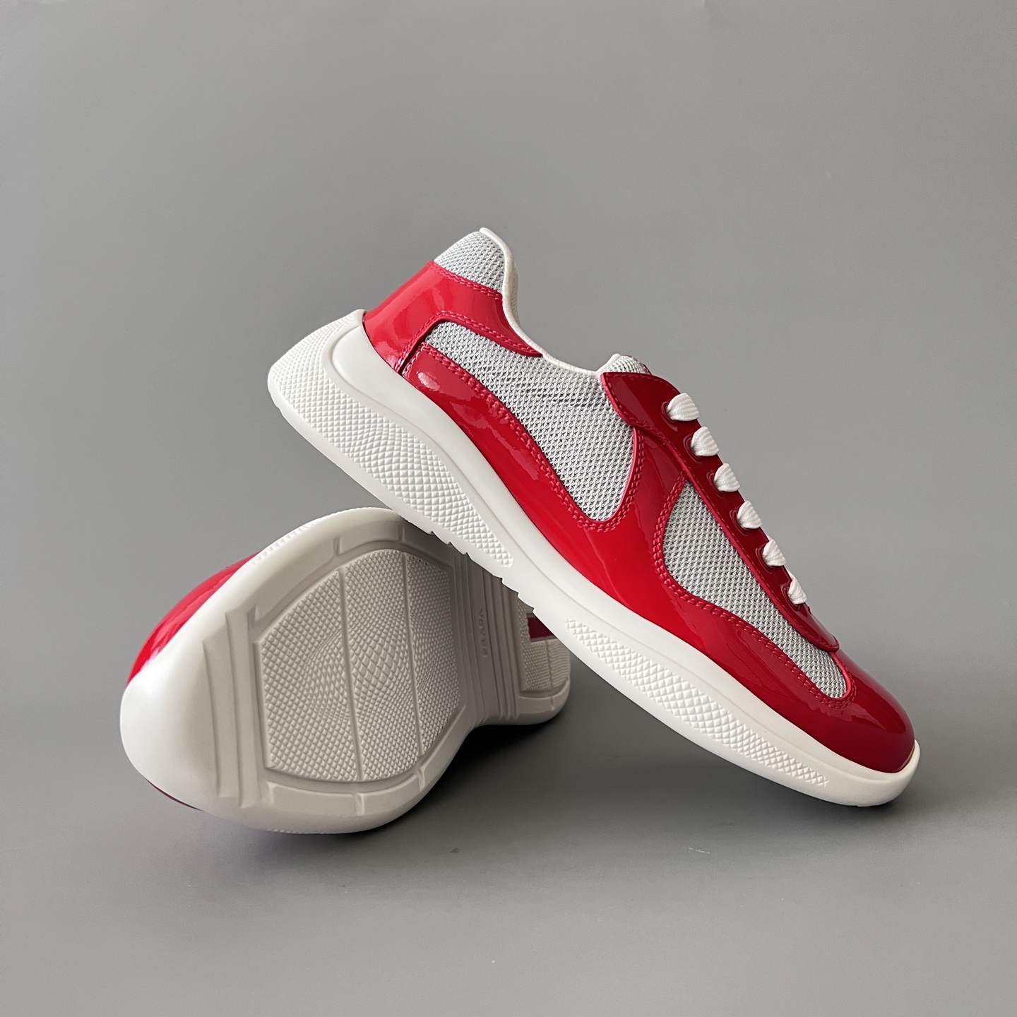 Prada 普拉达 America's Cup  系列 皮革 和织物面料 运动鞋 男士 红色B5 4E3400_ASZ_F0F5C_F_G000