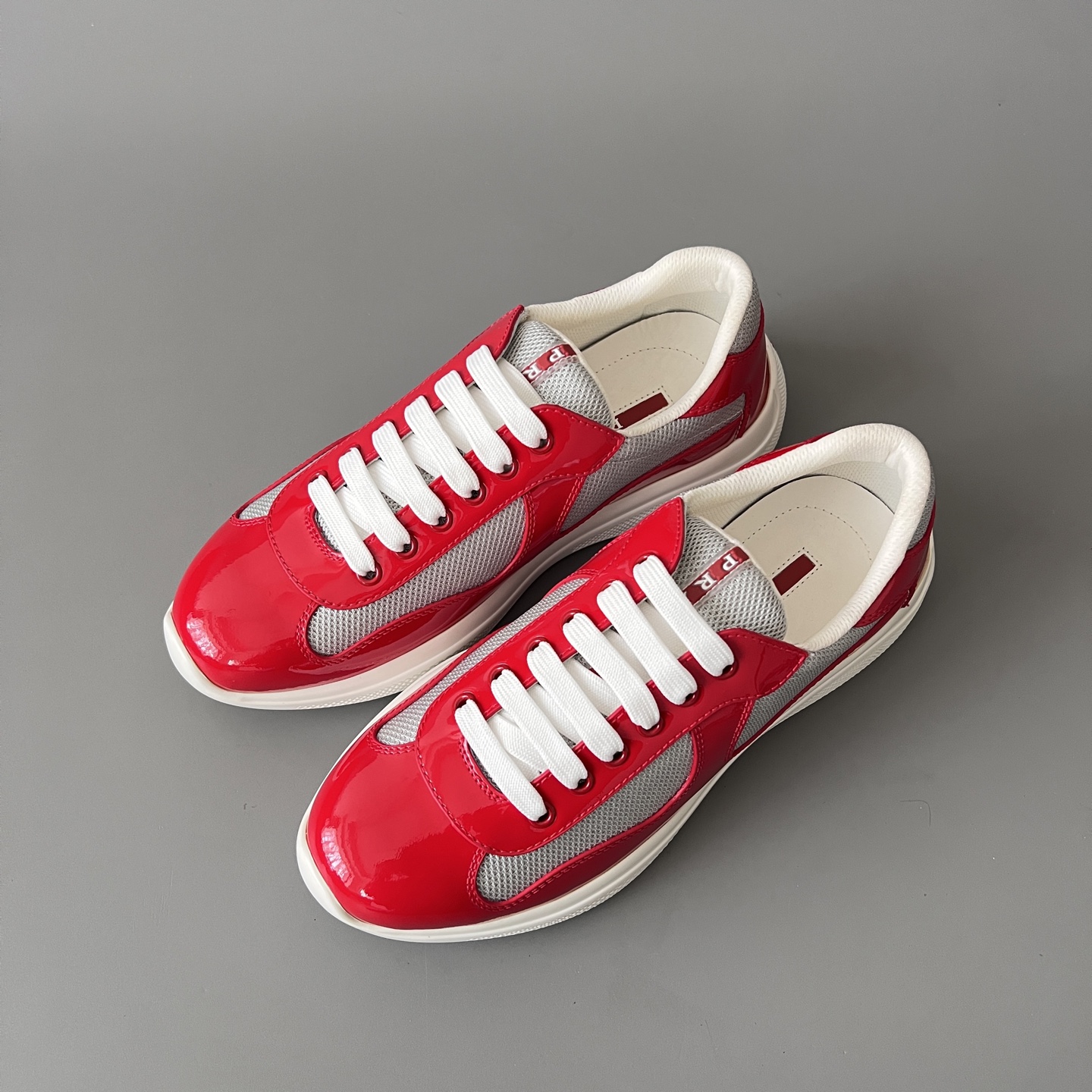 Prada 普拉达 America's Cup  系列 皮革 和织物面料 运动鞋 男士 红色B5 4E3400_ASZ_F0F5C_F_G000