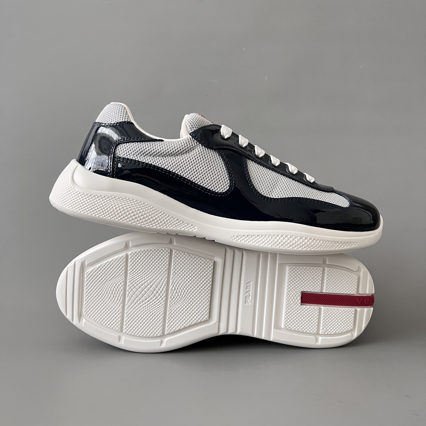 Prada 普拉达 America's Cup  系列 皮革 和织物面料 运动鞋 男士 灰蓝色B5 4E3400_ASZ_F0FJT