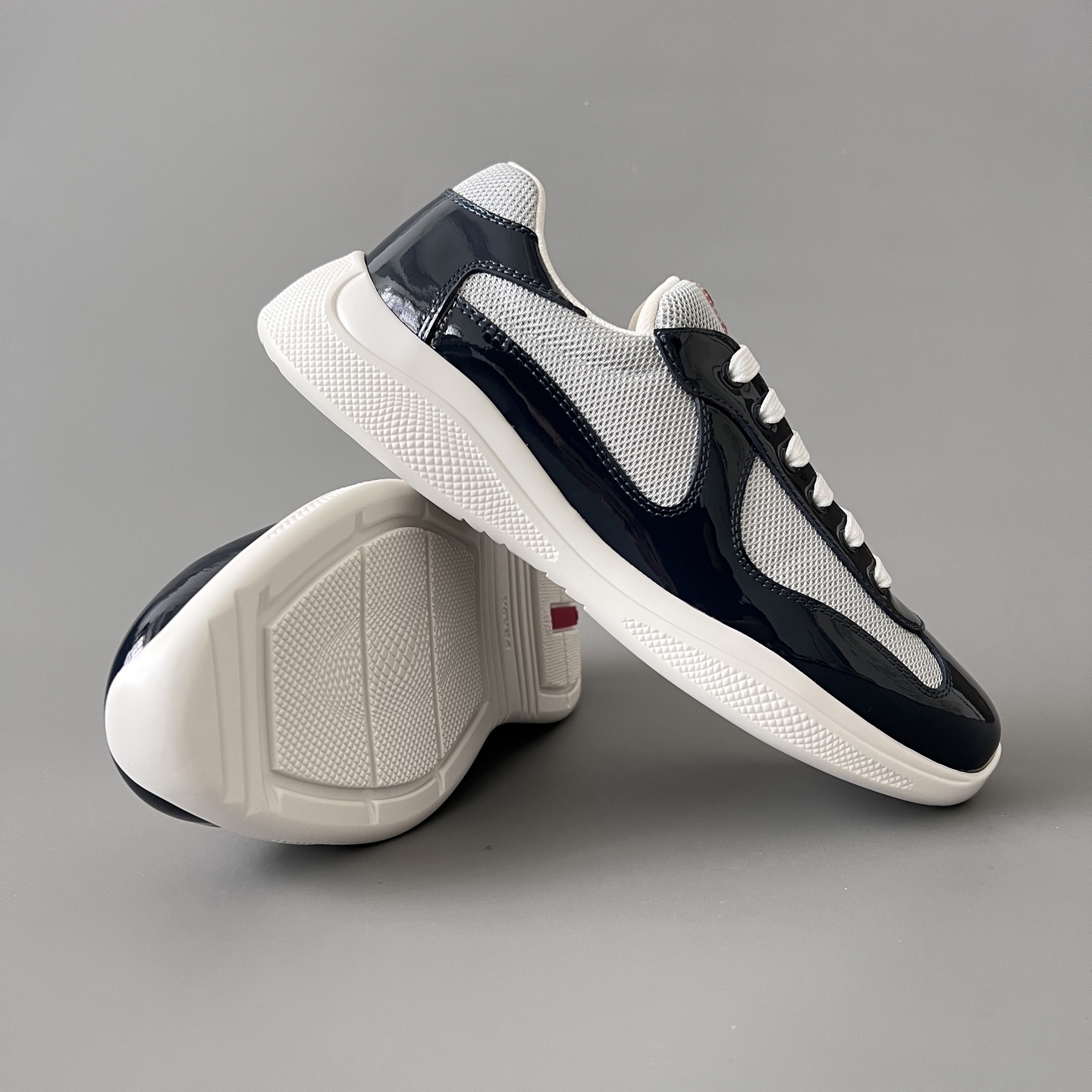 Prada 普拉达 America's Cup  系列 皮革 和织物面料 运动鞋 男士 灰蓝色B5 4E3400_ASZ_F0FJT