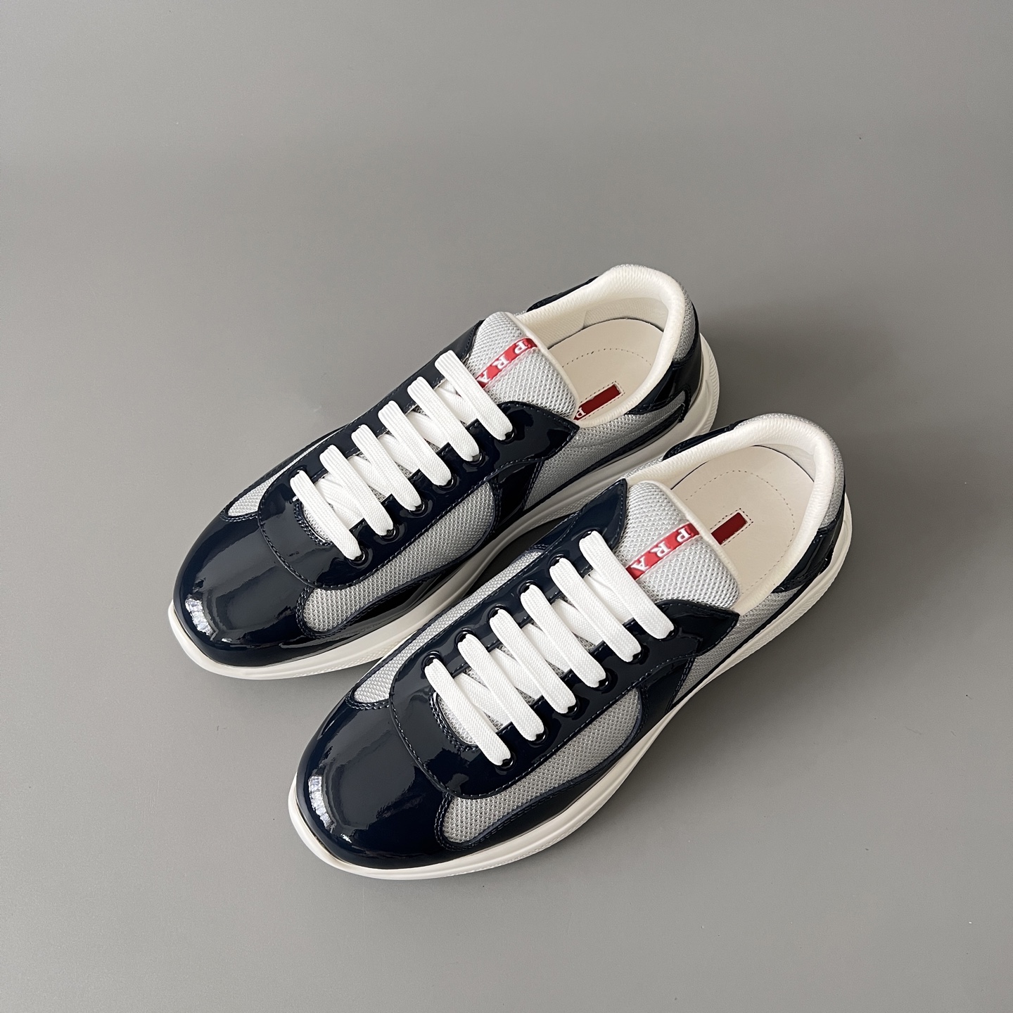 Prada 普拉达 America's Cup  系列 皮革 和织物面料 运动鞋 男士 灰蓝色B5 4E3400_ASZ_F0FJT