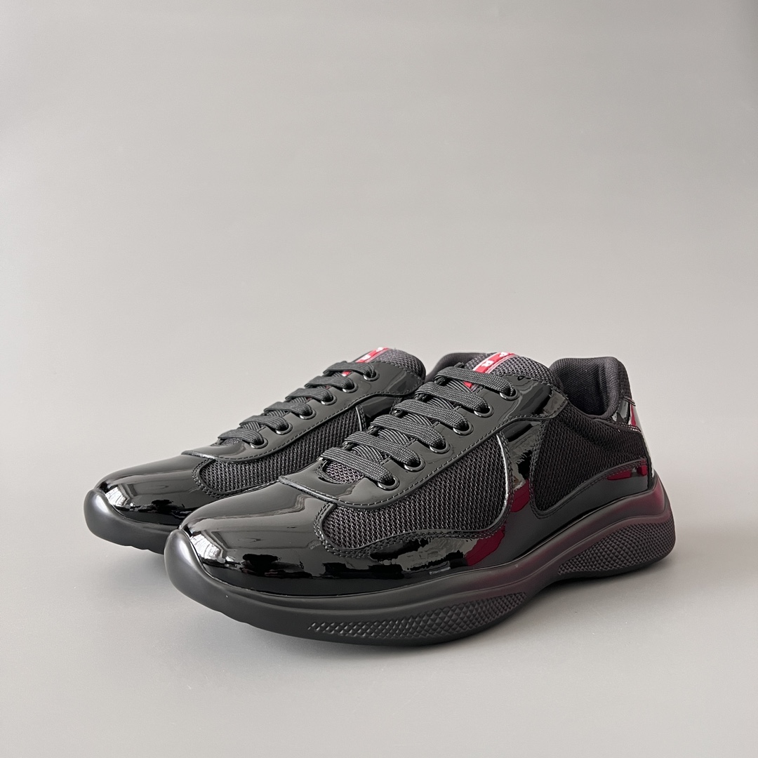 Prada 普拉达 America's Cup  系列 皮革 和织物面料 运动鞋 男士 漆皮黑色B5 4E3400_ASZ_F0002