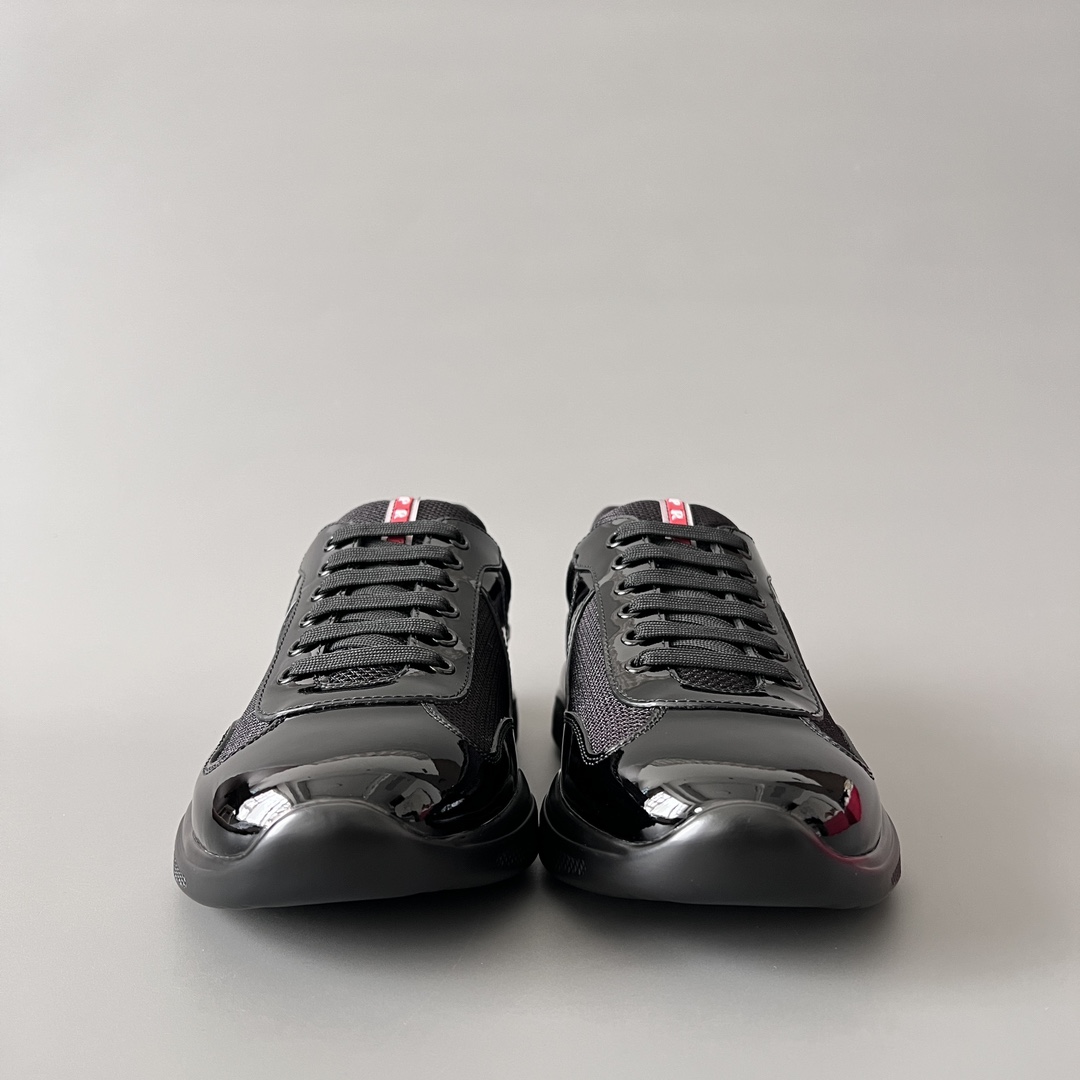 Prada 普拉达 America's Cup  系列 皮革 和织物面料 运动鞋 男士 漆皮黑色B5 4E3400_ASZ_F0002