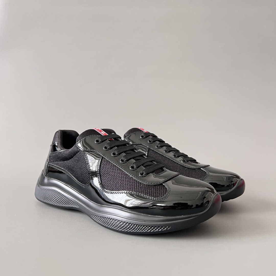 Prada 普拉达 America's Cup  系列 皮革 和织物面料 运动鞋 男士 漆皮黑色B5 4E3400_ASZ_F0002