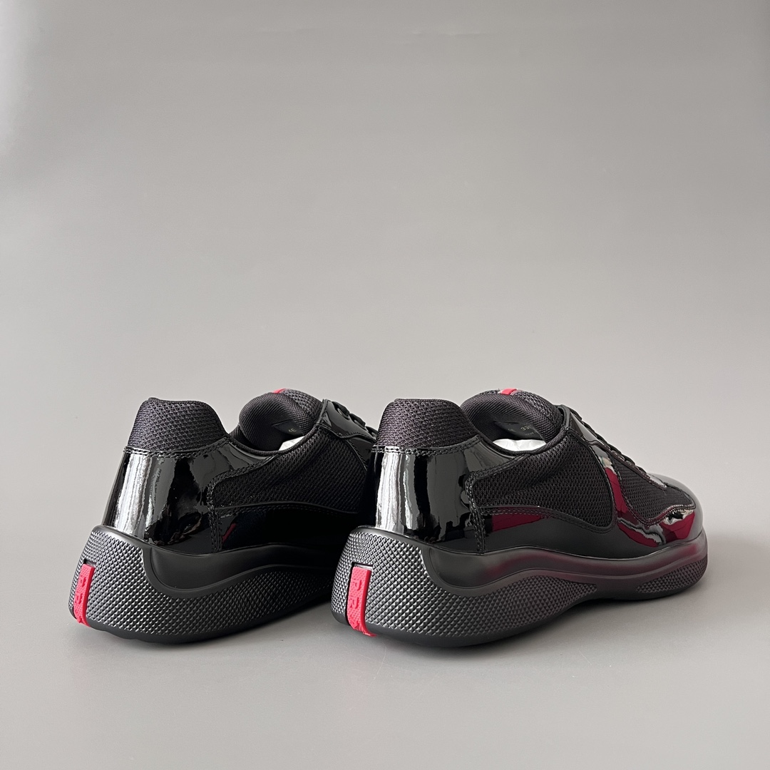 Prada 普拉达 America's Cup  系列 皮革 和织物面料 运动鞋 男士 漆皮黑色B5 4E3400_ASZ_F0002