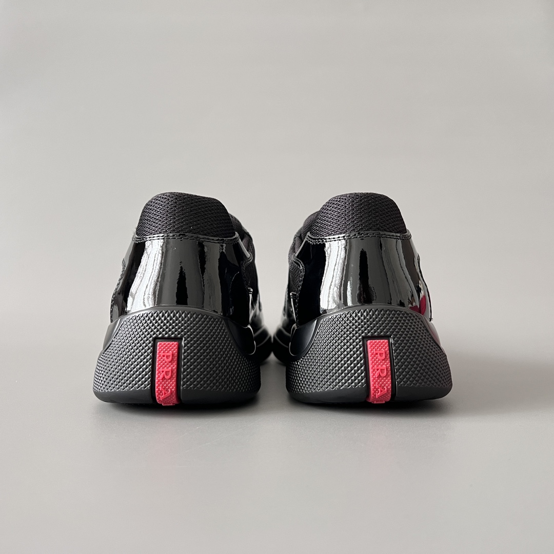 Prada 普拉达 America's Cup  系列 皮革 和织物面料 运动鞋 男士 漆皮黑色B5 4E3400_ASZ_F0002