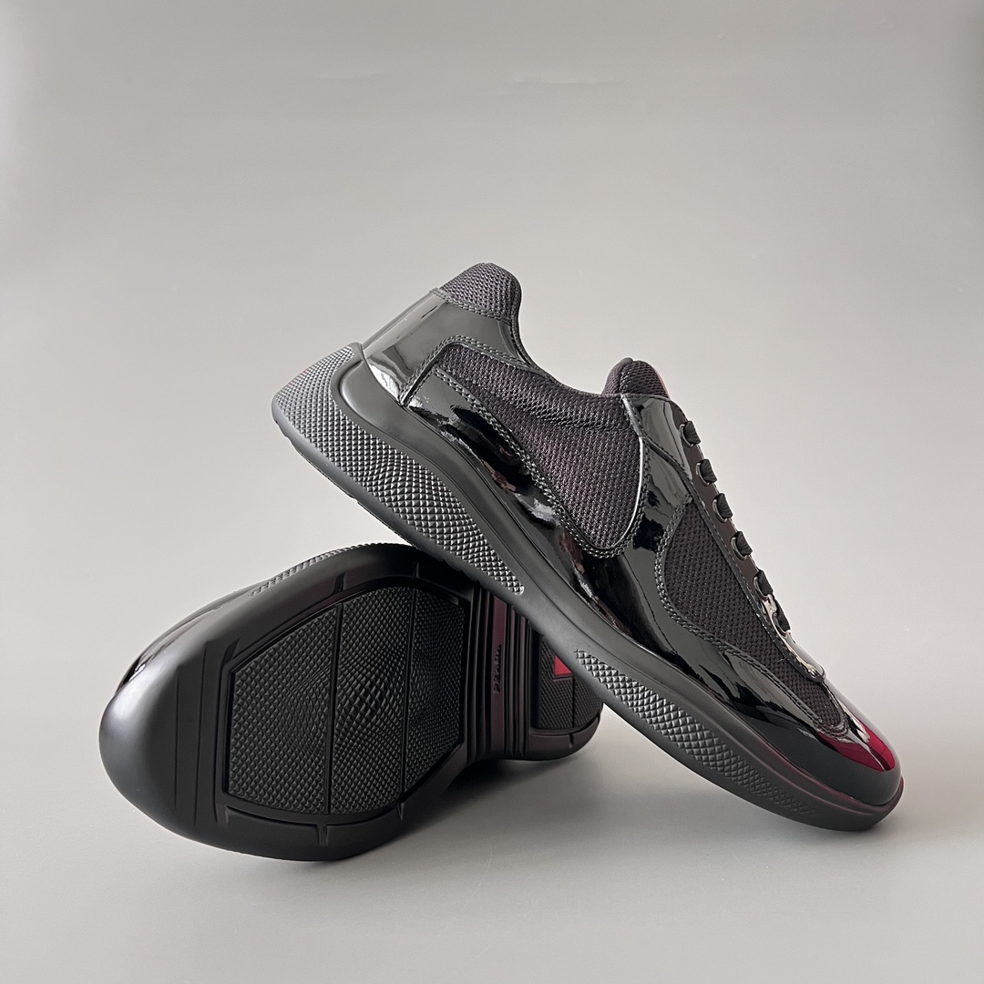 Prada 普拉达 America's Cup  系列 皮革 和织物面料 运动鞋 男士 漆皮黑色B5 4E3400_ASZ_F0002