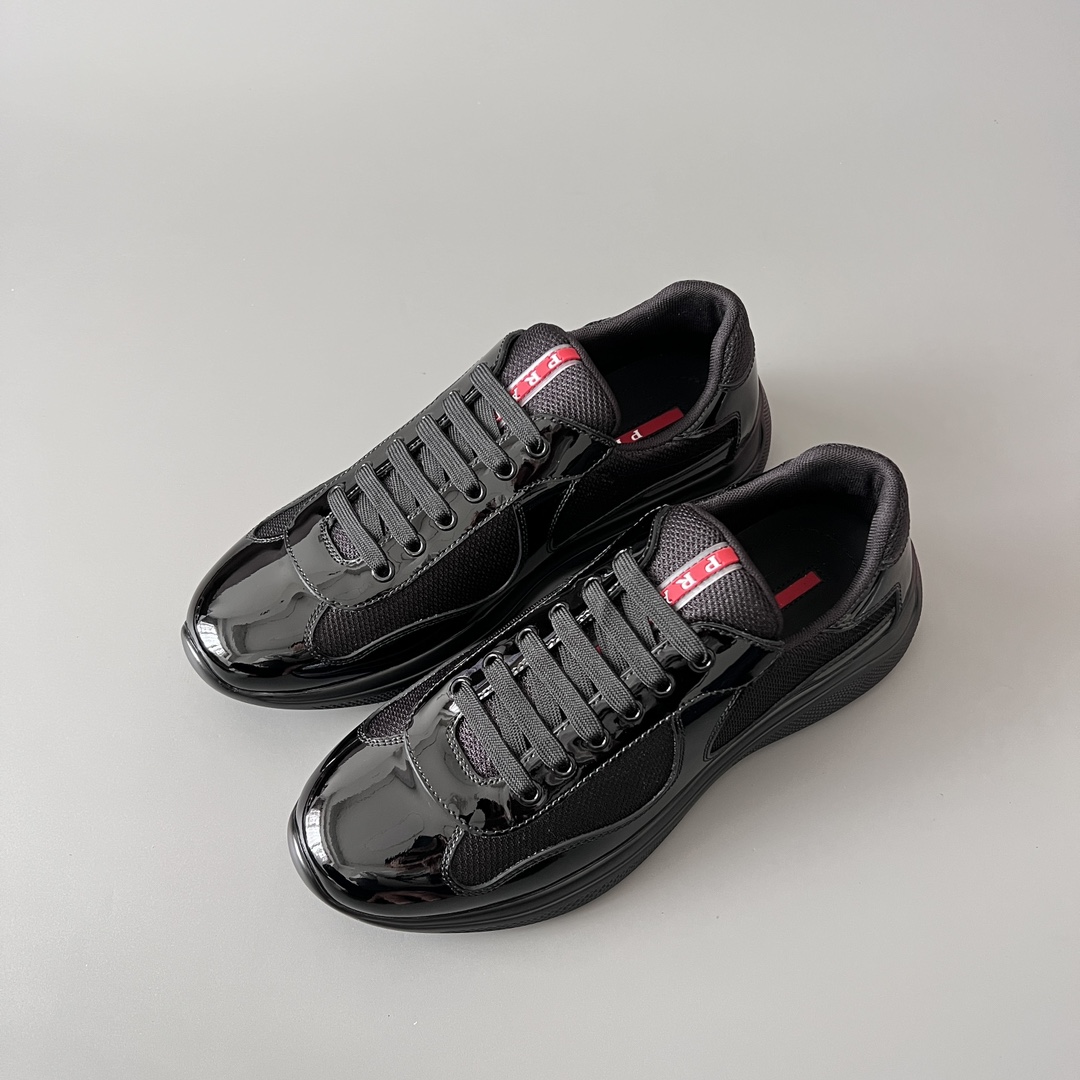 Prada 普拉达 America's Cup  系列 皮革 和织物面料 运动鞋 男士 漆皮黑色B5 4E3400_ASZ_F0002