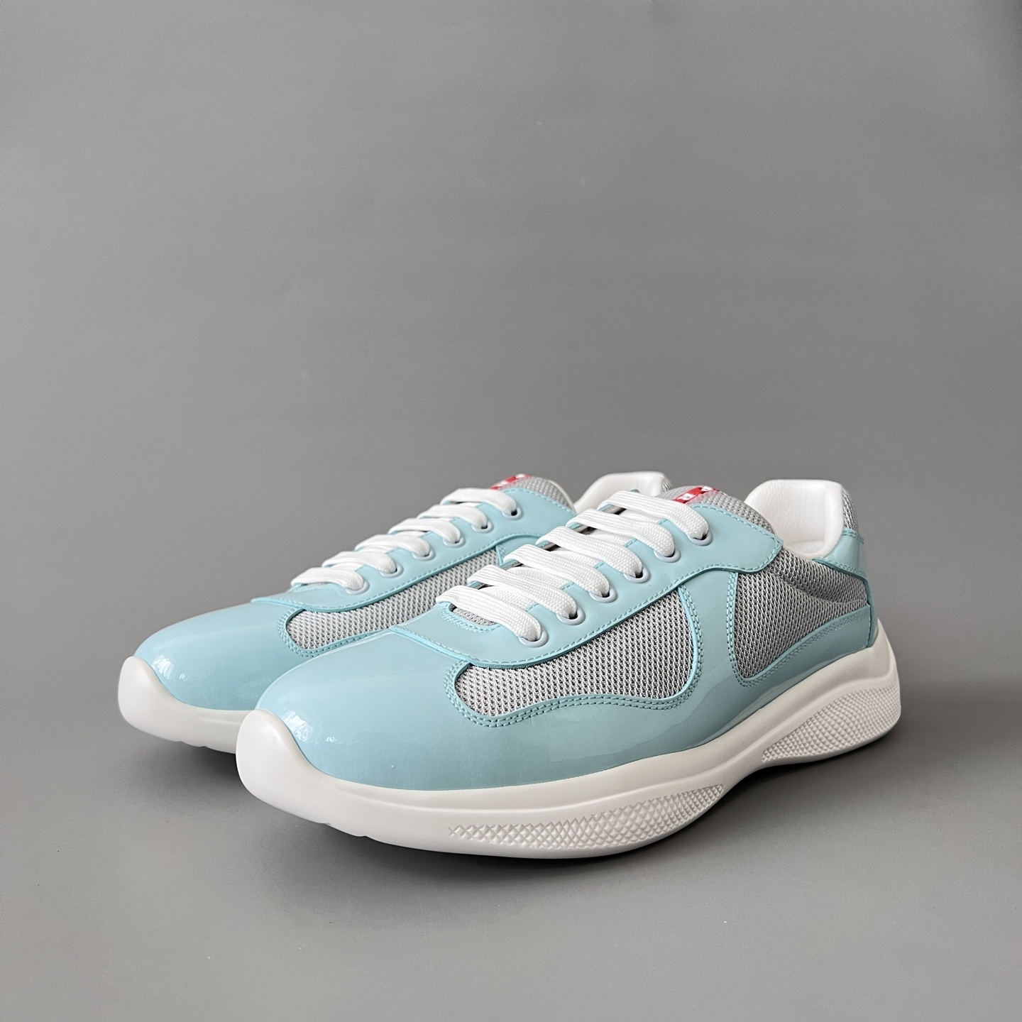 Prada 普拉达 America's Cup  系列 皮革 和织物面料 运动鞋 男士 蒂芙尼色B5 4E3400_3AMS_F0I5W