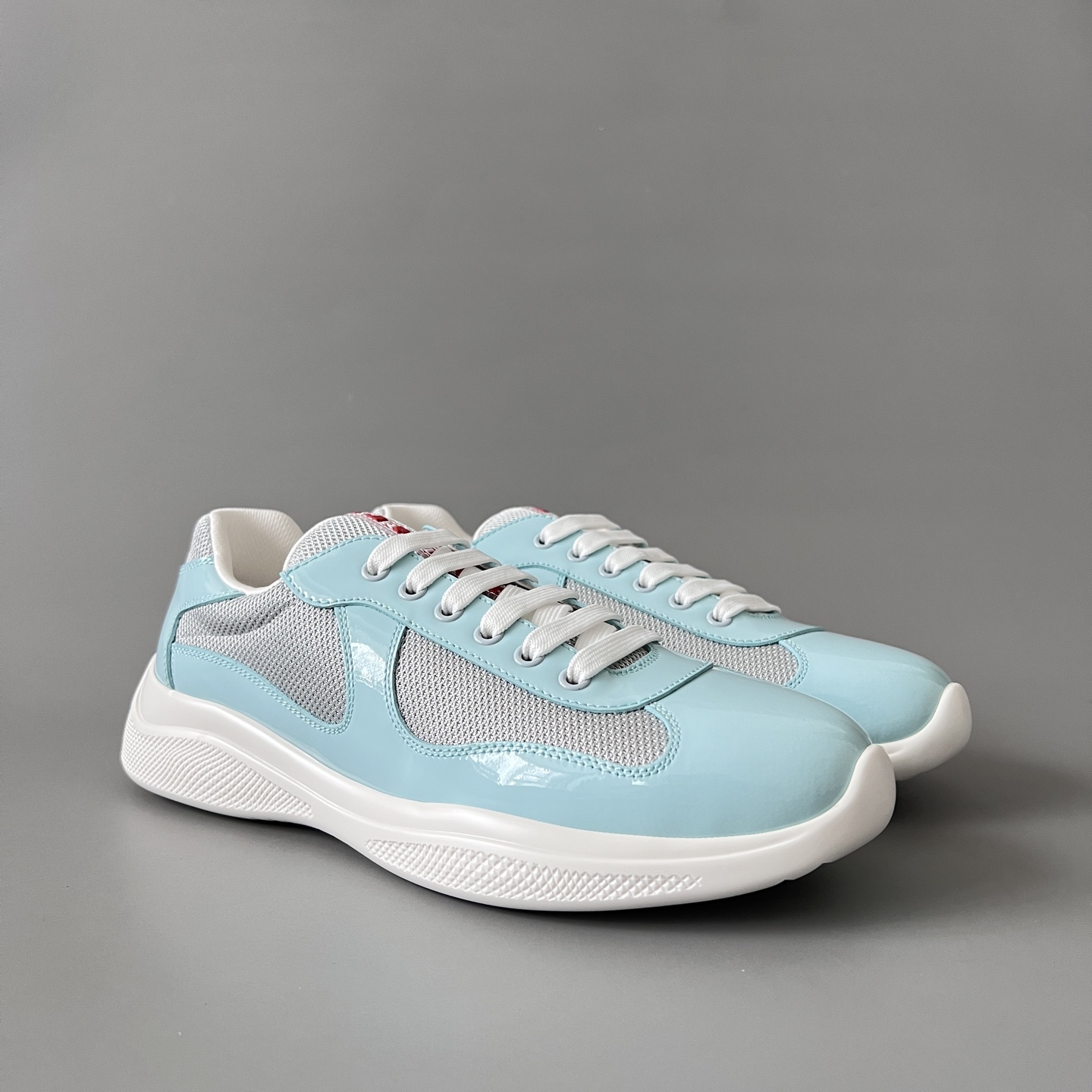 Prada 普拉达 America's Cup  系列 皮革 和织物面料 运动鞋 男士 蒂芙尼色B5 4E3400_3AMS_F0I5W