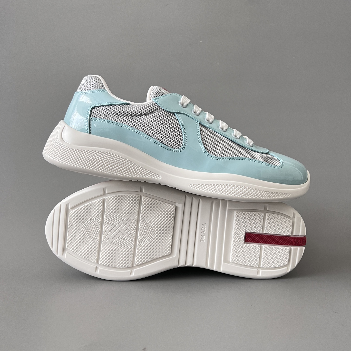 Prada 普拉达 America's Cup  系列 皮革 和织物面料 运动鞋 男士 蒂芙尼色B5 4E3400_3AMS_F0I5W