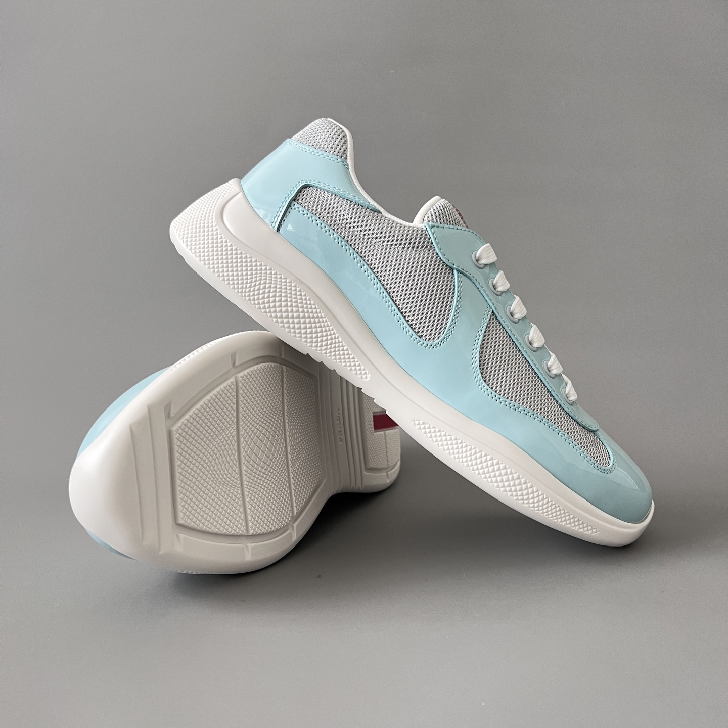 Prada 普拉达 America's Cup  系列 皮革 和织物面料 运动鞋 男士 蒂芙尼色B5 4E3400_3AMS_F0I5W