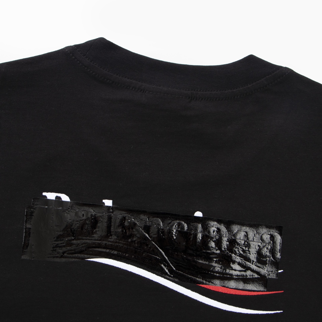 Balenciaga 巴黎世家 胶带可乐刺绣 短袖 T恤 圆领 夏季 黑色 A0 