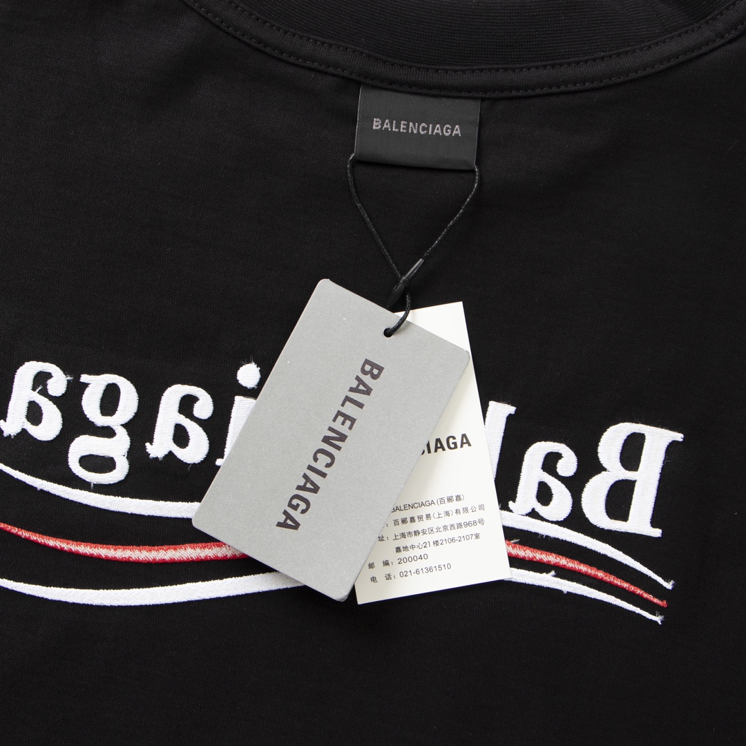 Balenciaga 巴黎世家 胶带可乐刺绣 短袖 T恤 圆领 夏季 黑色 A0 