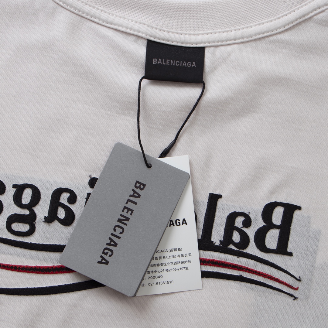  Balenciaga 巴黎世家 胶带可乐刺绣 短袖 T恤 圆领 夏季 白色 A0 