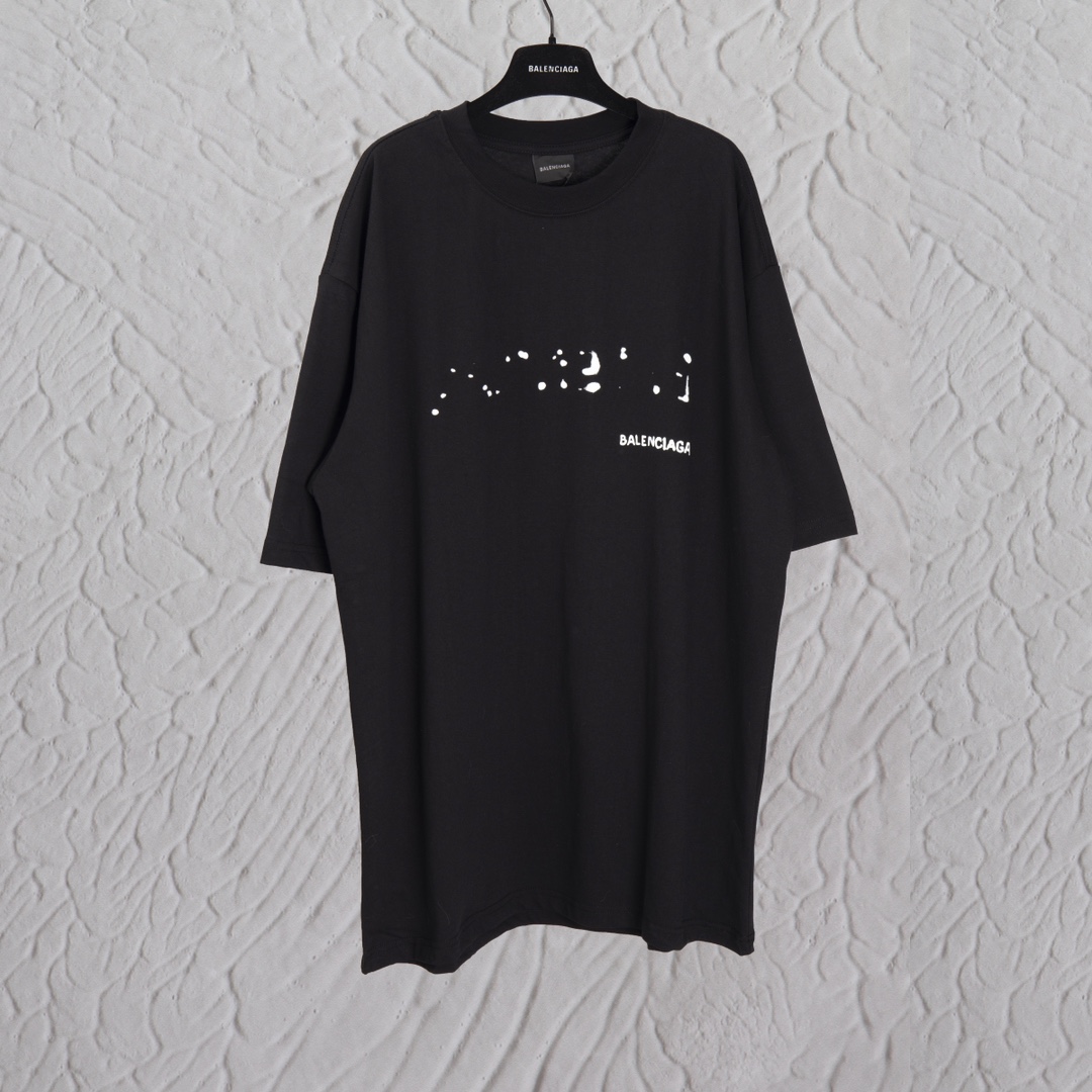 Balenciaga 巴黎世家 前后字母涂鸦印花T恤  圆领 夏季 黑色 A0 