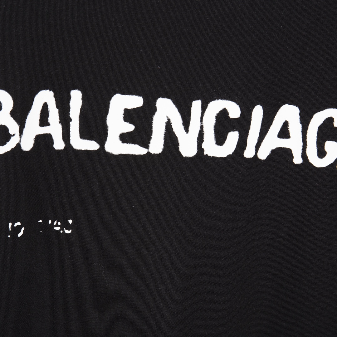 Balenciaga 巴黎世家 前后字母涂鸦印花T恤  圆领 夏季 黑色 A0 