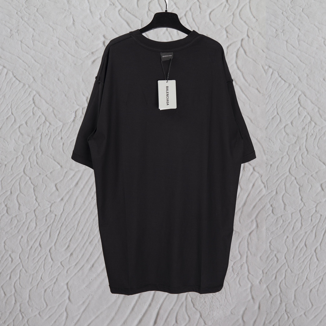 Balenciaga 巴黎世家 前后字母涂鸦印花T恤  圆领 夏季 黑色 A0 
