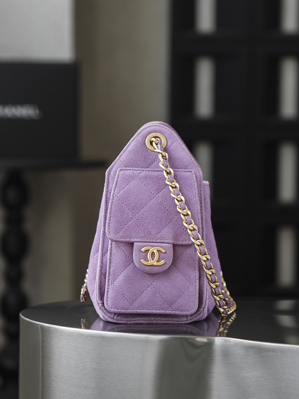 CHA 25bag 26C mini  High-End Replica Luxury Reps 嬉皮包单肩包  麂皮 紫色 A5 AS5631-B18799-U5337