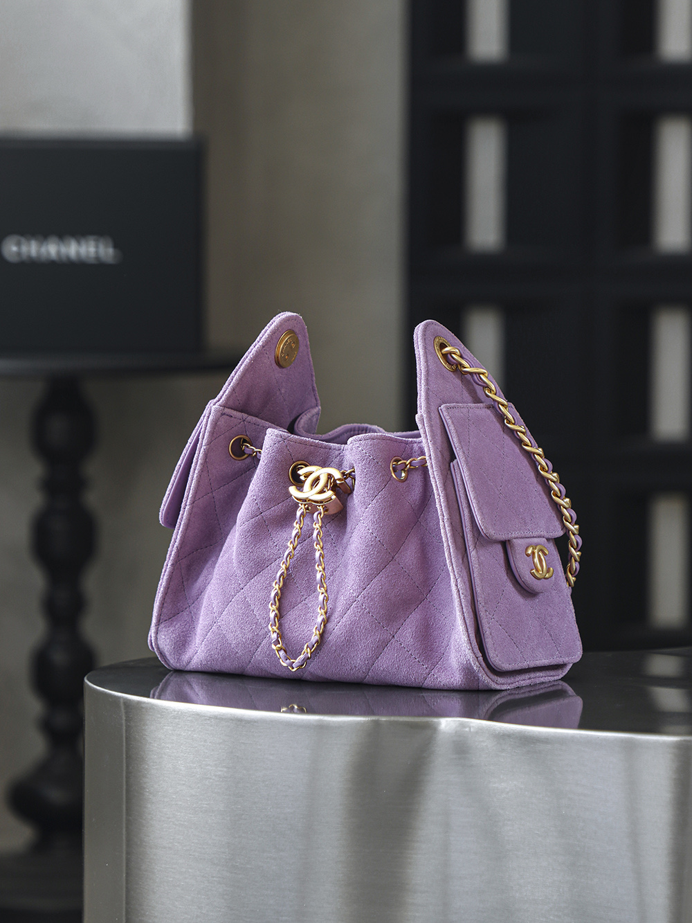 CHA 25bag 26C mini  High-End Replica Luxury Reps 嬉皮包单肩包  麂皮 紫色 A5 AS5631-B18799-U5337