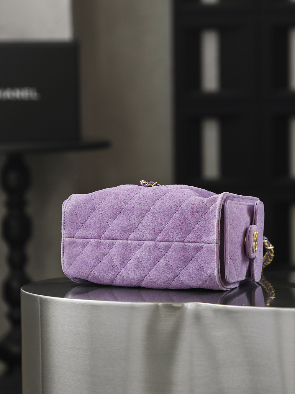 CHA 25bag 26C mini  High-End Replica Luxury Reps 嬉皮包单肩包  麂皮 紫色 A5 AS5631-B18799-U5337