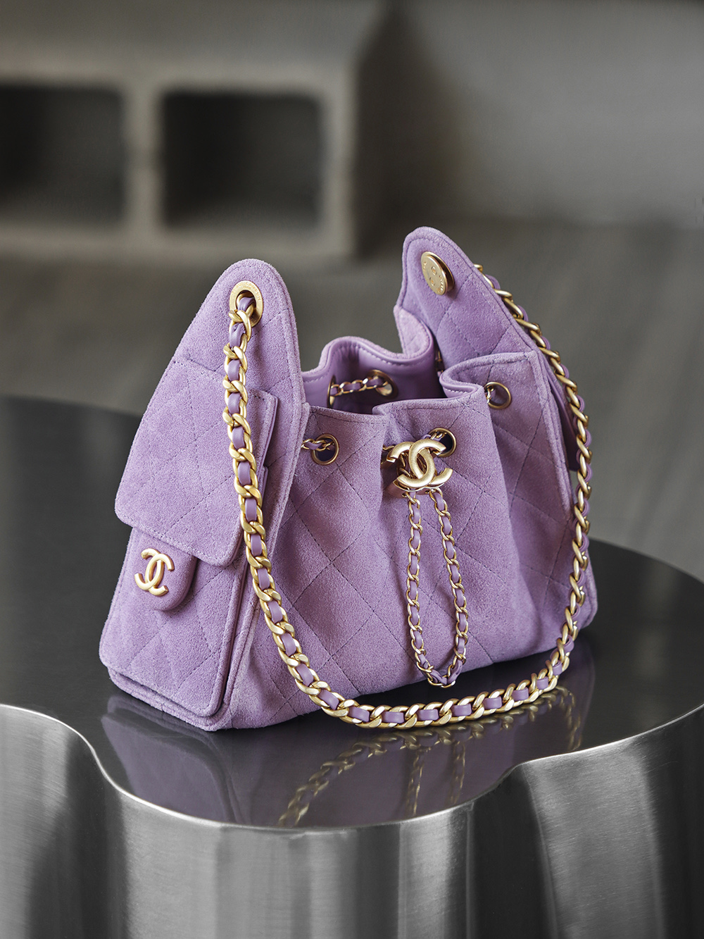 CHA 25bag 26C mini  High-End Replica Luxury Reps 嬉皮包单肩包  麂皮 紫色 A5 AS5631-B18799-U5337