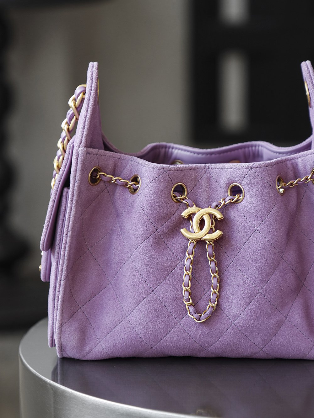 CHA 25bag 26C mini  High-End Replica Luxury Reps 嬉皮包单肩包  麂皮 紫色 A5 AS5631-B18799-U5337