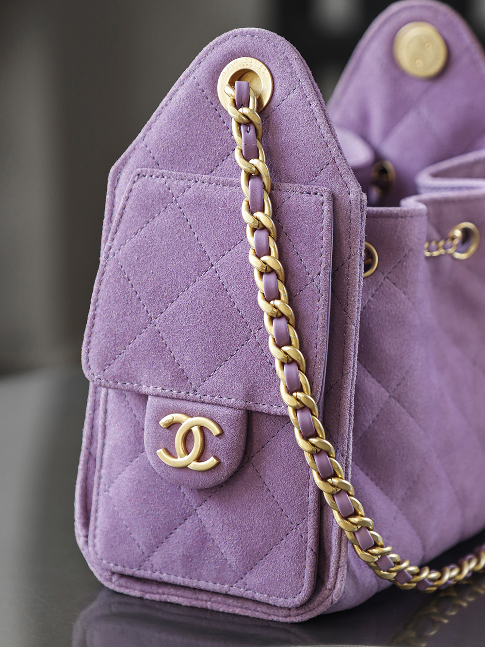 CHA 25bag 26C mini  High-End Replica Luxury Reps 嬉皮包单肩包  麂皮 紫色 A5 AS5631-B18799-U5337