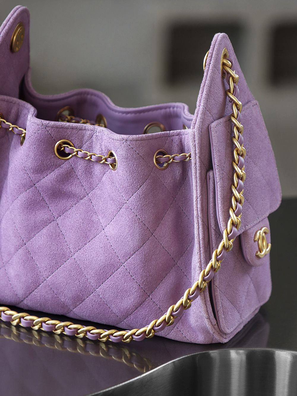 CHA 25bag 26C mini  High-End Replica Luxury Reps 嬉皮包单肩包  麂皮 紫色 A5 AS5631-B18799-U5337