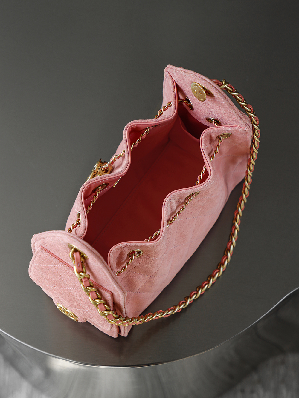 CHA 25bag 26C mini  High-End Replica Luxury Reps 嬉皮包单肩包 麂皮 粉红色 A5 AS5631-B18799-U5336