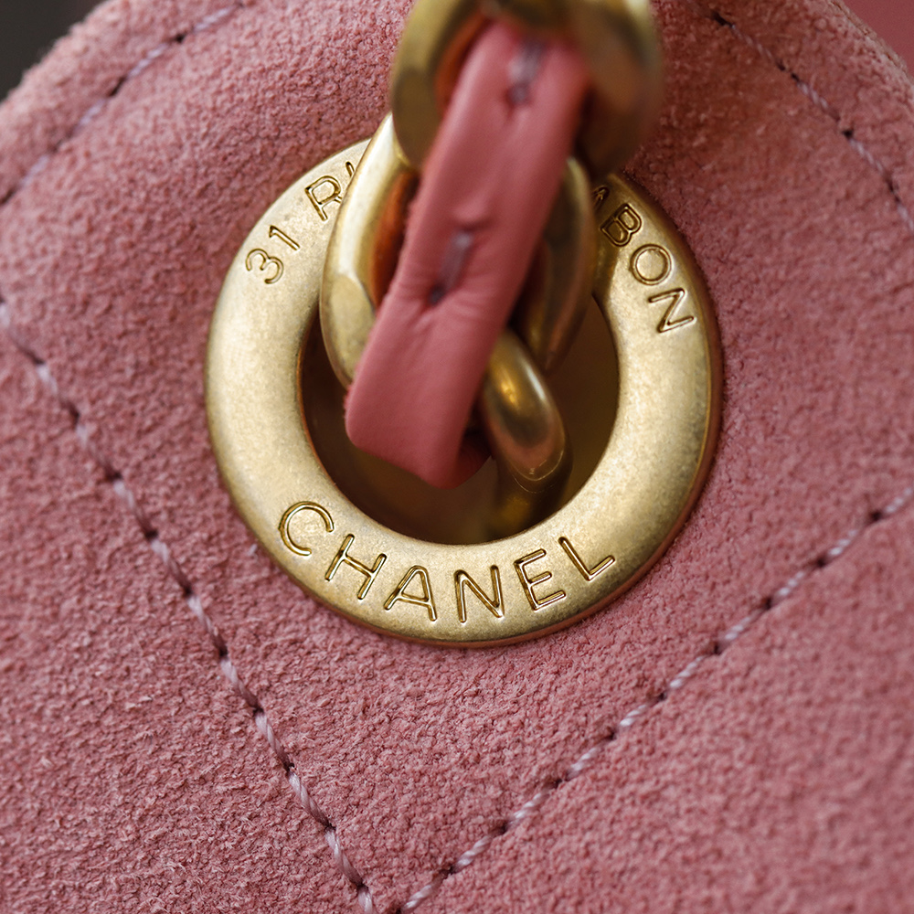 CHA 25bag 26C mini  High-End Replica Luxury Reps 嬉皮包单肩包 麂皮 粉红色 A5 AS5631-B18799-U5336