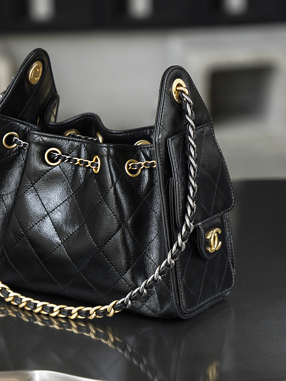 CHA 25bag 26C mini  High-End Replica Luxury Reps 嬉皮包单肩包 黑色 A5 AS5631-B21741-94305