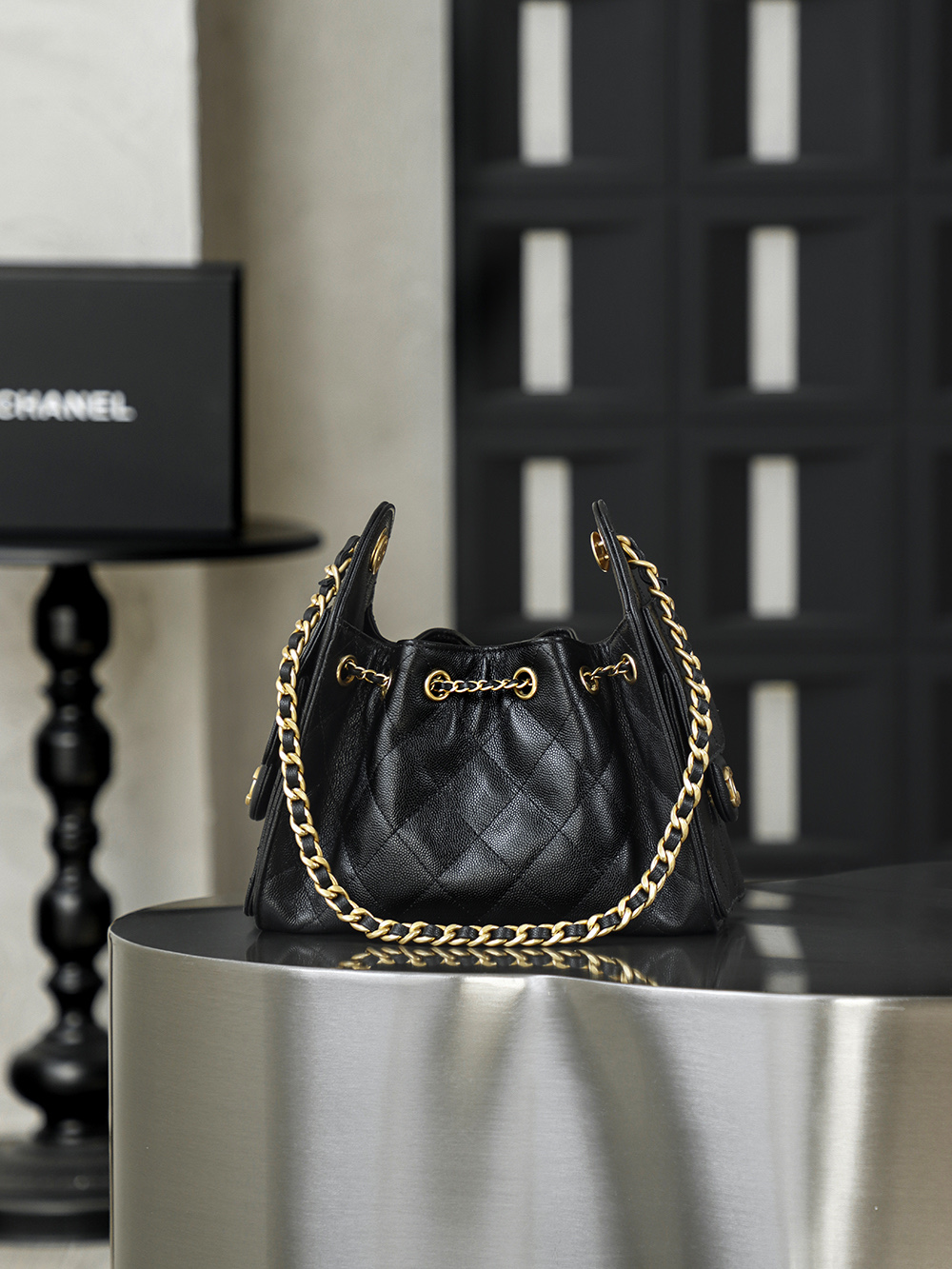 CHA 25bag 26C mini  High-End Replica Luxury Reps 嬉皮包单肩包 黑色颗粒 A5 AS5631-B20304-94305