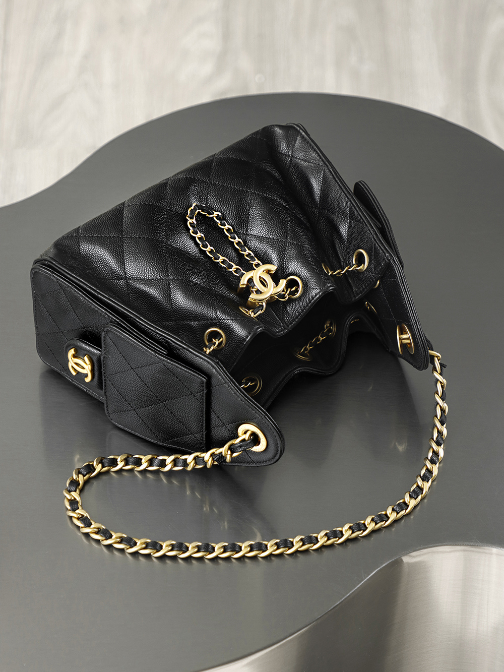 CHA 25bag 26C mini  High-End Replica Luxury Reps 嬉皮包单肩包 黑色颗粒 A5 AS5631-B20304-94305