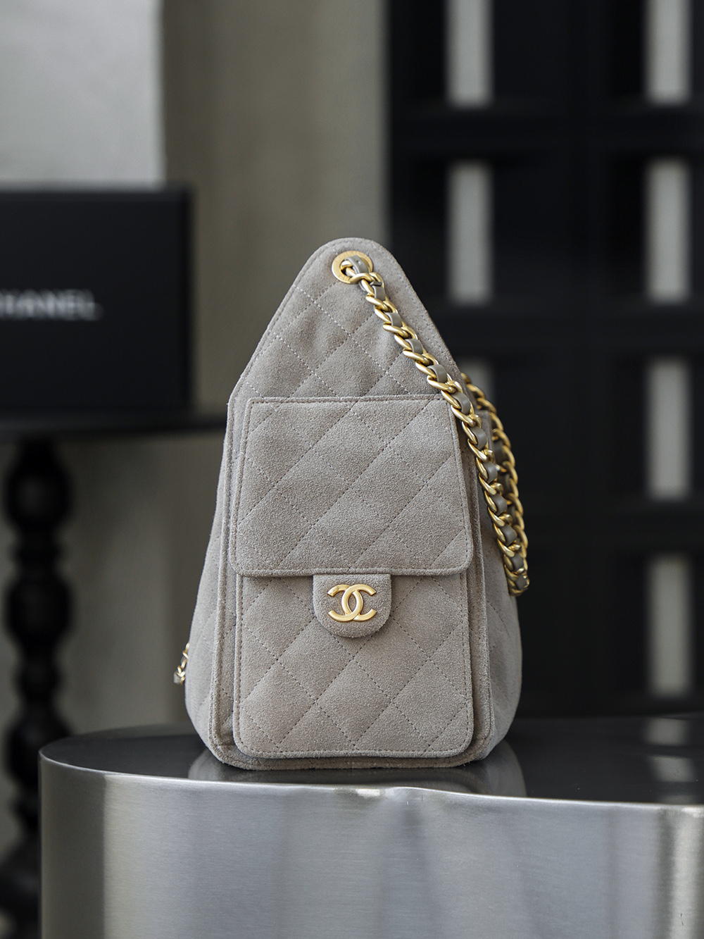 CHA 25bag 25C  Small High-End Replica Luxury Reps 嬉皮包单肩包 深灰色 A5 AS5293-B18799-NACAA