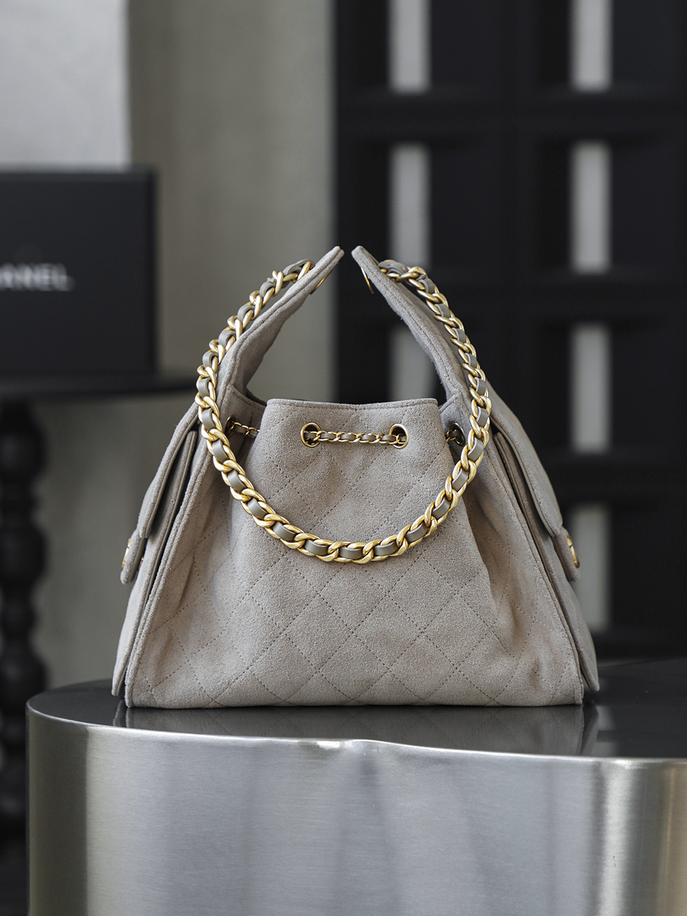 CHA 25bag 25C  Small High-End Replica Luxury Reps 嬉皮包单肩包 深灰色 A5 AS5293-B18799-NACAA