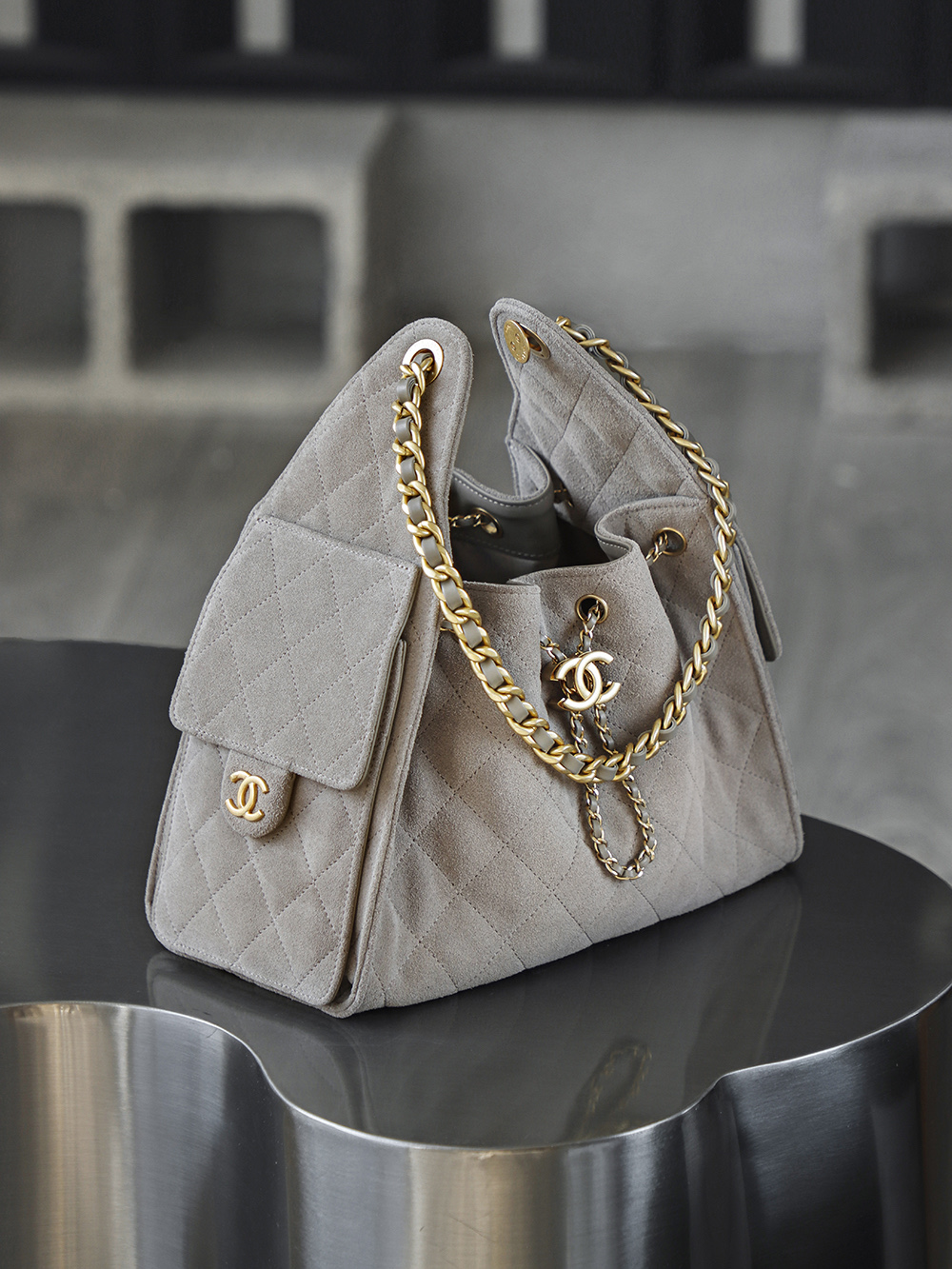 CHA 25bag 25C  Small High-End Replica Luxury Reps 嬉皮包单肩包 深灰色 A5 AS5293-B18799-NACAA