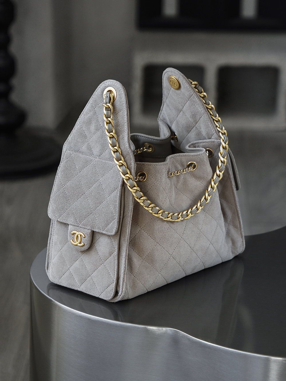 CHA 25bag 25C  Small High-End Replica Luxury Reps 嬉皮包单肩包 深灰色 A5 AS5293-B18799-NACAA