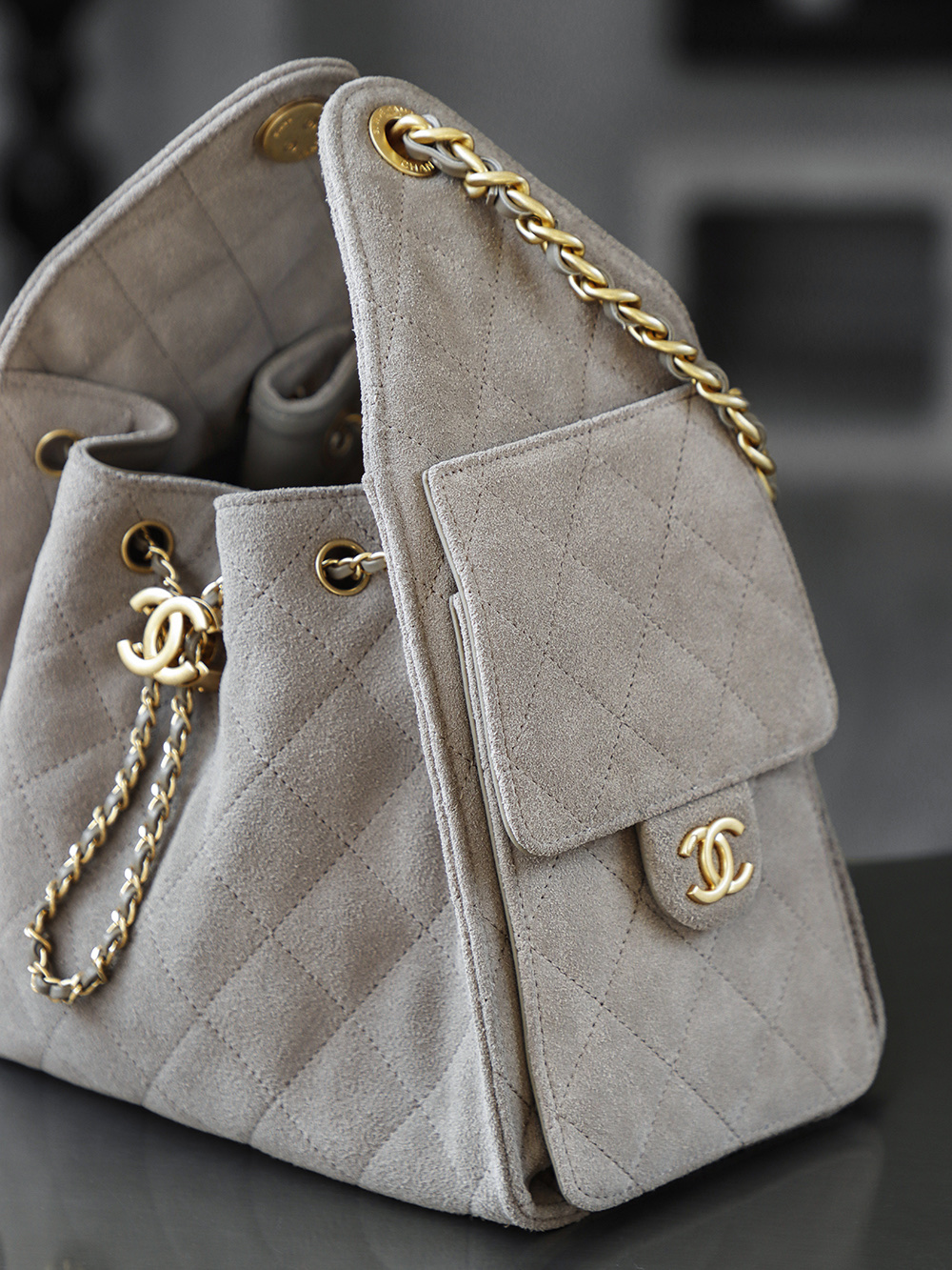 CHA 25bag 25C  Small High-End Replica Luxury Reps 嬉皮包单肩包 深灰色 A5 AS5293-B18799-NACAA