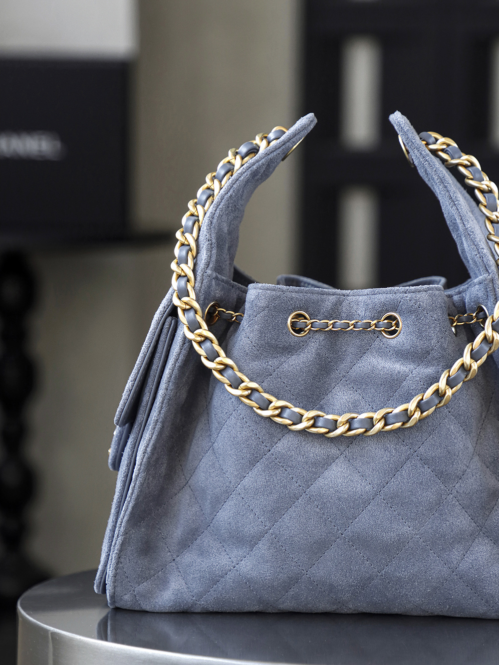 CHA 25bag 25C  Small High-End Replica Luxury Reps 嬉皮包单肩包 麂皮 蓝色 A5 AS5293