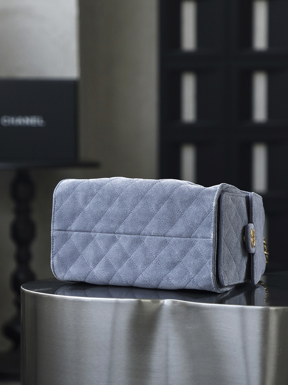 CHA 25bag 25C  Small High-End Replica Luxury Reps 嬉皮包单肩包 麂皮 蓝色 A5 AS5293