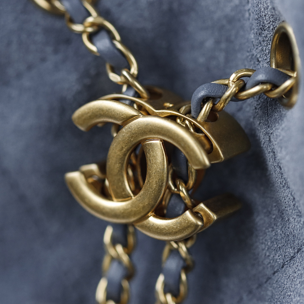 CHA 25bag 25C  Small High-End Replica Luxury Reps 嬉皮包单肩包 麂皮 蓝色 A5 AS5293