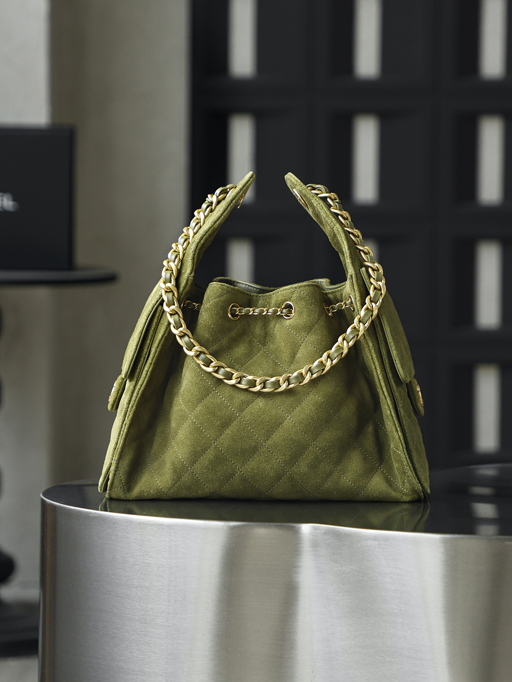 CHA 25bag 25K  Small High-End Replica Luxury Reps 嬉皮包单肩包 麂皮 A5绿色 AS5293-B18799-U3951