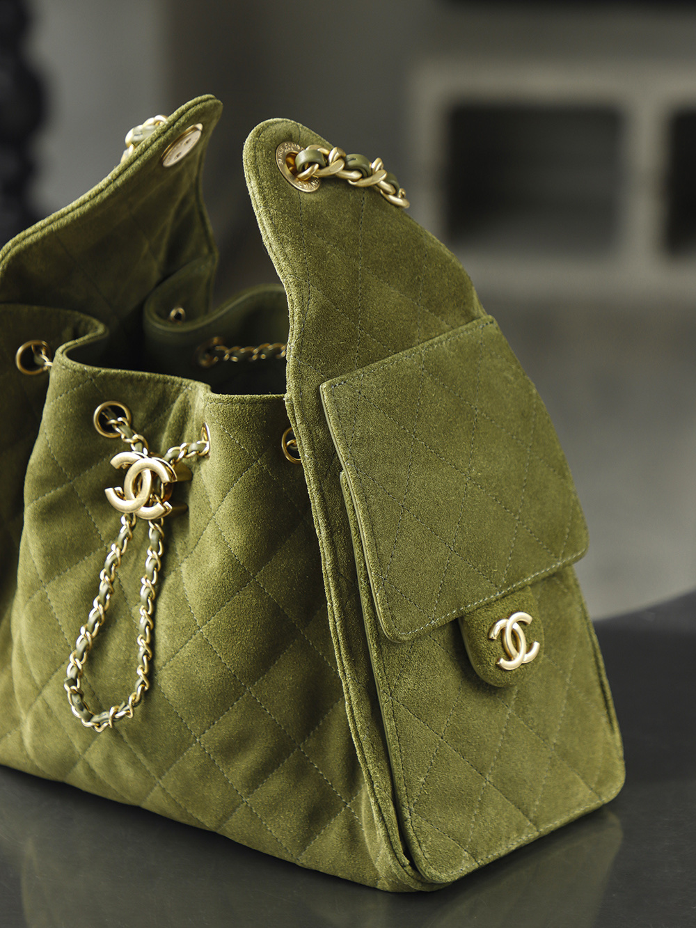 CHA 25bag 25K  Small High-End Replica Luxury Reps 嬉皮包单肩包 麂皮 A5绿色 AS5293-B18799-U3951