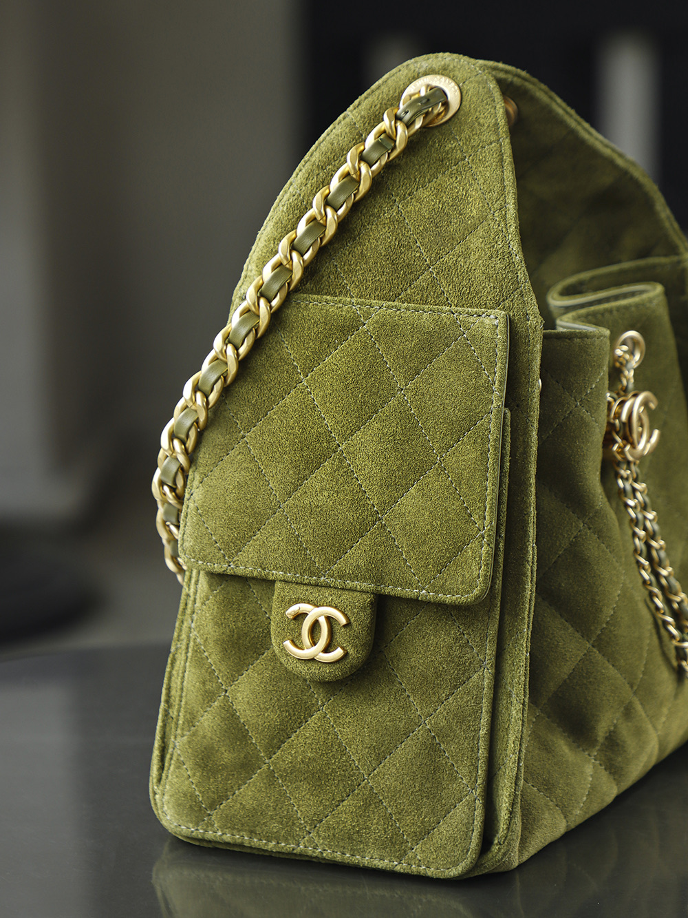 CHA 25bag 25K  Small High-End Replica Luxury Reps 嬉皮包单肩包 麂皮 A5绿色 AS5293-B18799-U3951