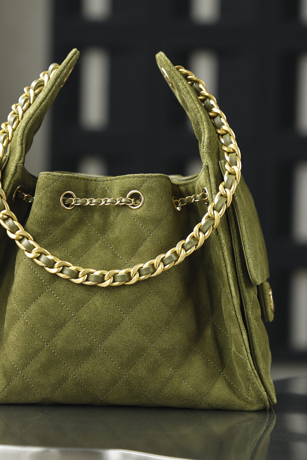 CHA 25bag 25K  Small High-End Replica Luxury Reps 嬉皮包单肩包 麂皮 A5绿色 AS5293-B18799-U3951