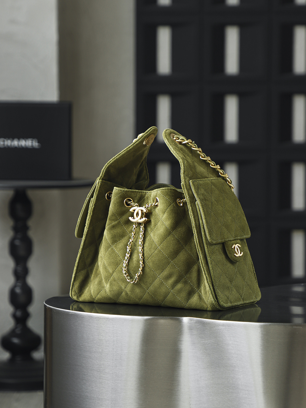 CHA 25bag 25K  Small High-End Replica Luxury Reps 嬉皮包单肩包 麂皮 A5绿色 AS5293-B18799-U3951