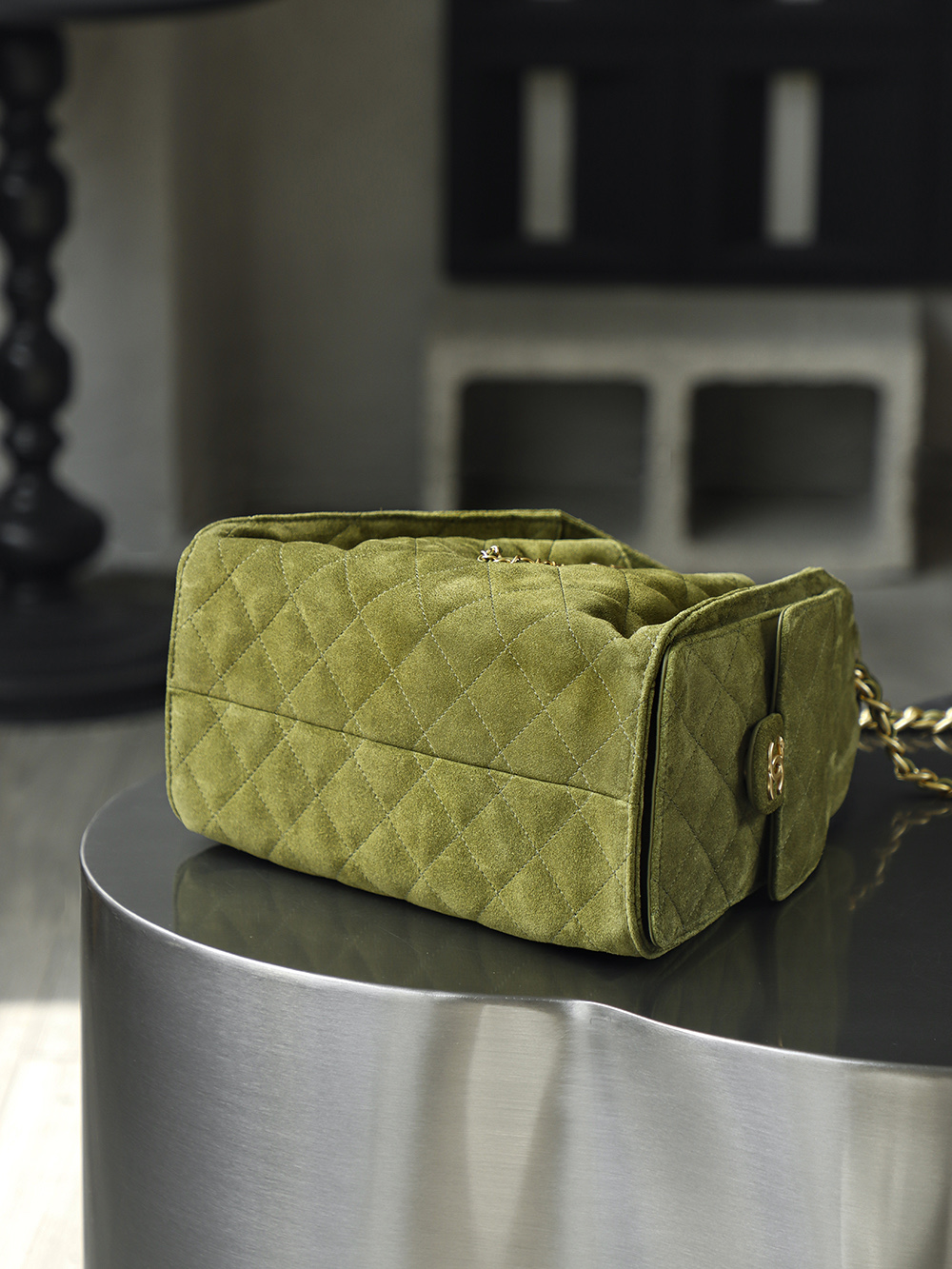 CHA 25bag 25K  Small High-End Replica Luxury Reps 嬉皮包单肩包 麂皮 A5绿色 AS5293-B18799-U3951