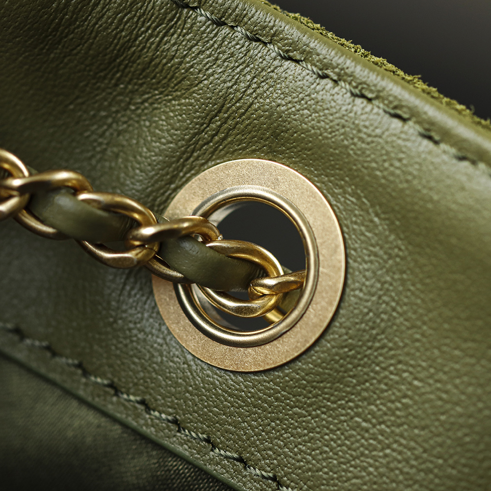 CHA 25bag 25K  Small High-End Replica Luxury Reps 嬉皮包单肩包 麂皮 A5绿色 AS5293-B18799-U3951