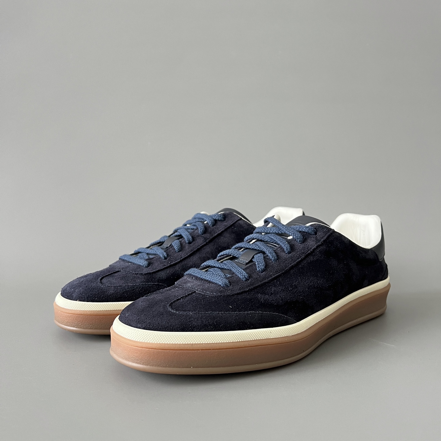 Loro Piana Men's Suede Round-Toe Lace-Up Low-Top Sneakers — Navy Blue  FAN8505W000